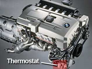 n52 engine thermostat location