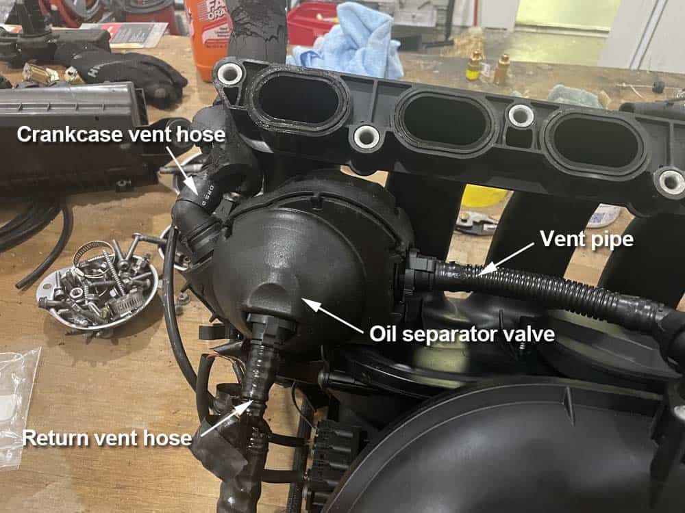 Identify all of the parts of the crankcase ventilation system