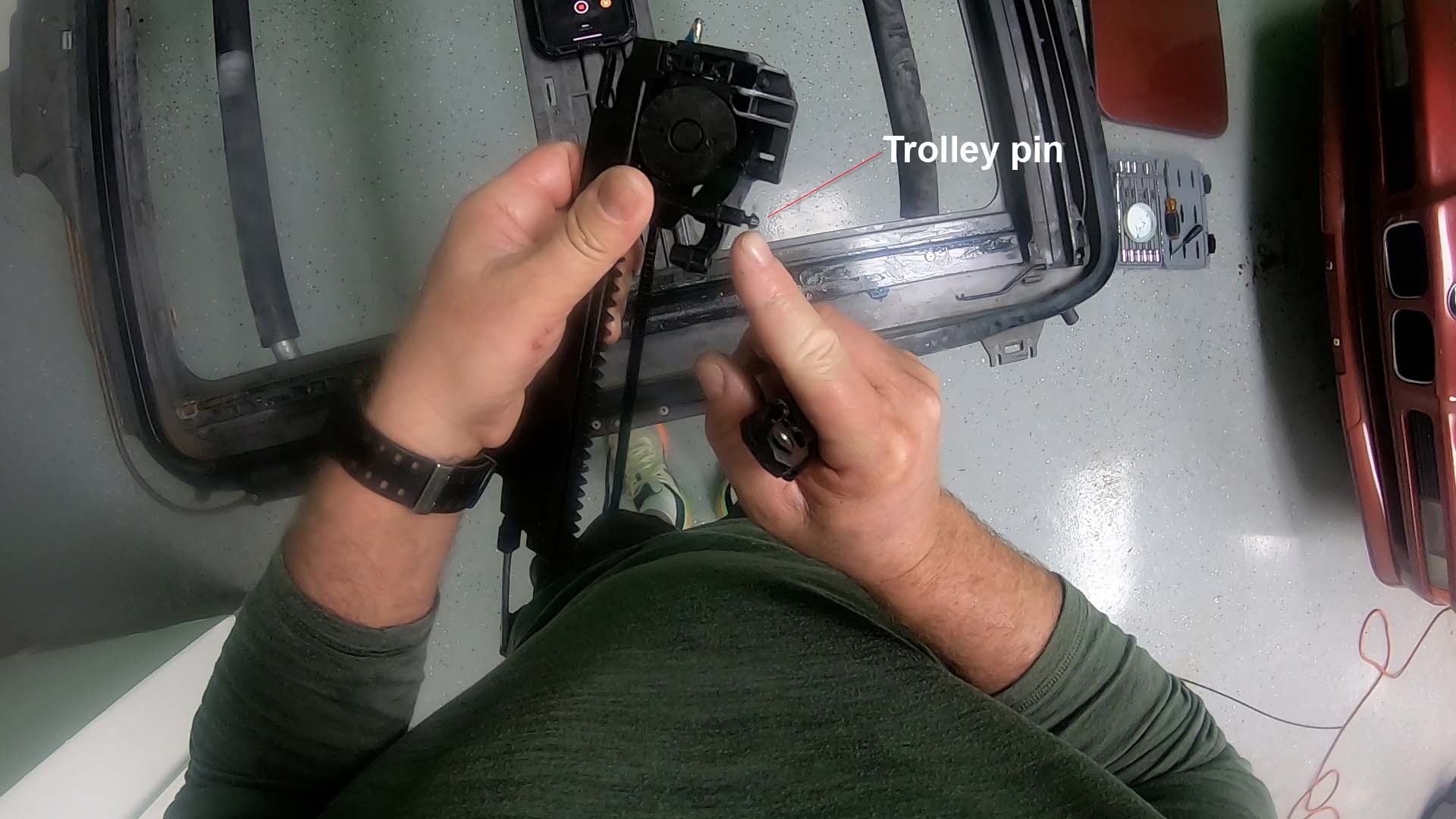 locate the trolley pin 